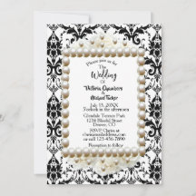 Chic Black $ White Damask Pearl Wedding Invitation