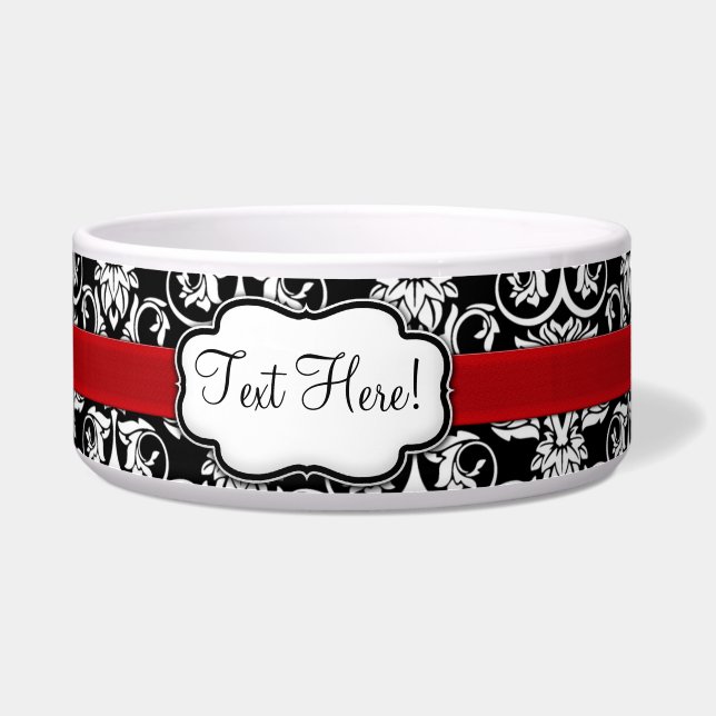 Chic Black/White Damask Red Ribbon (Left)