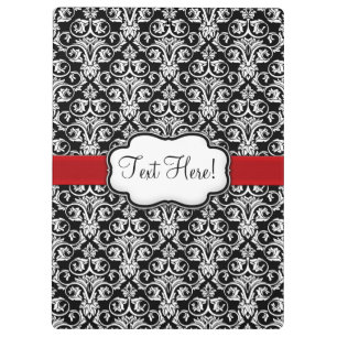 Chic Black/White Damask Red Ribbon Clipboard