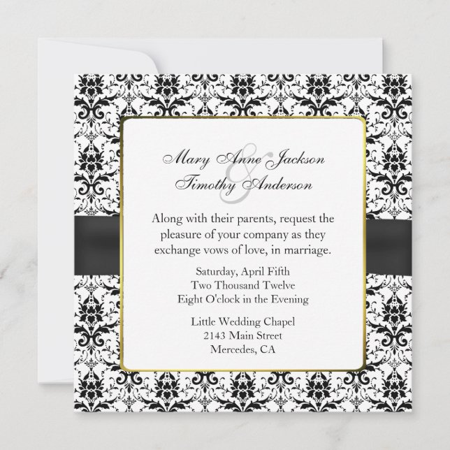 Chic Black & White Damask Wedding Invitation (Front)