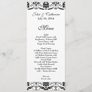 Chic Black & White Damask Wedding Table Menu