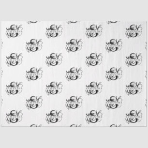 Chic Black & White Distressed Script Monogram Tissue Paper