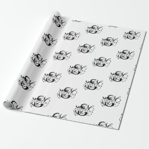 Chic Black & White Distressed Script Monogram Wrapping Paper
