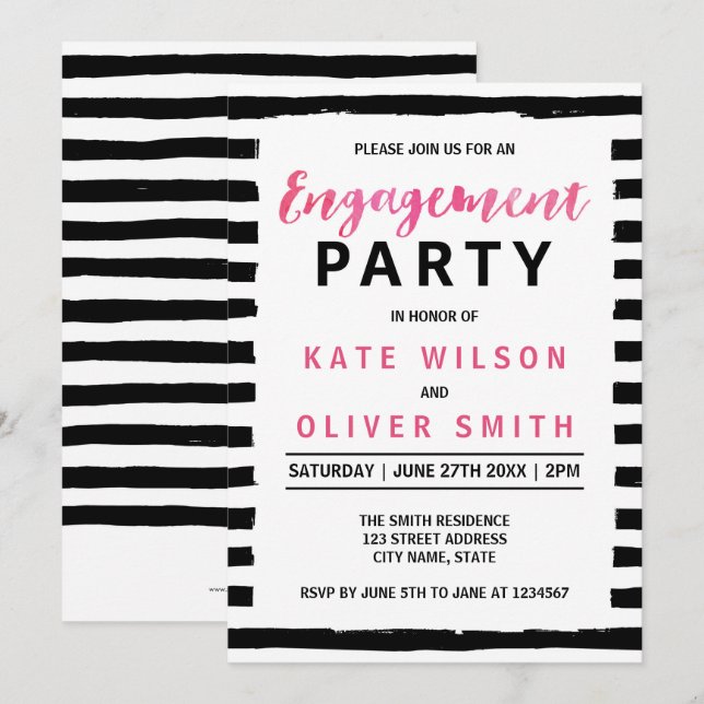 Chic Black & White Engagement Party Invitation (Front/Back)