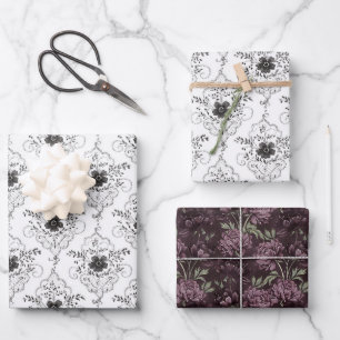 Chic Black & White Faux Lace Flowers Bridal Shower Wrapping Paper Sheet