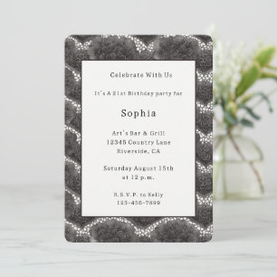 Chic Black White Floral Faux Lace Birthday Invitation