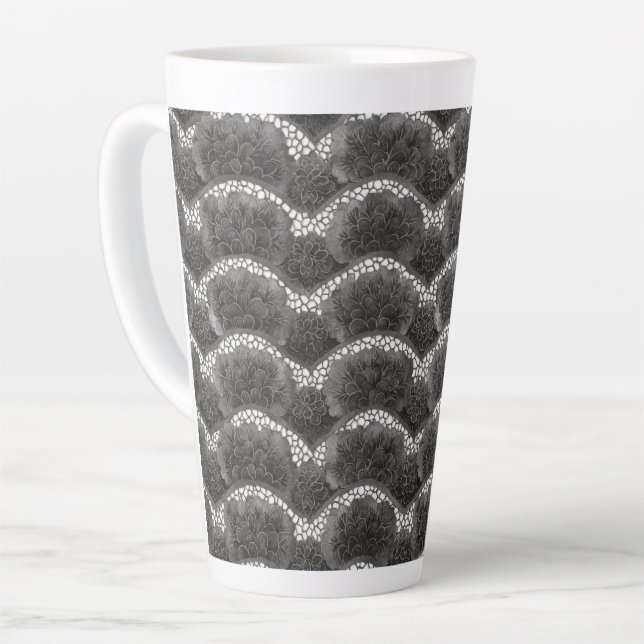 Chic Black White Floral  Latte Mug (Left Angle)