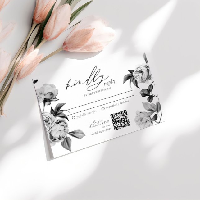 Chic Black & White Floral Wedding RSVP Enclosure Card (Creator Uploaded)