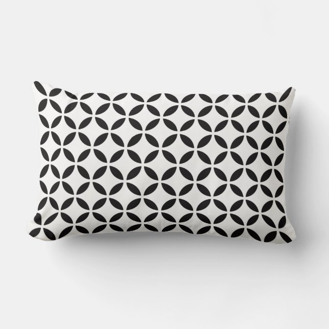 Chic Black White Flower Petal Geometric Pattern Lumbar Cushion (Front)
