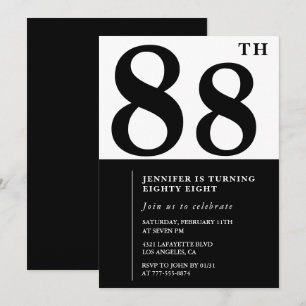 Chic Black White for her 88th birthday Invitation