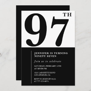 Chic Black White for her 97th birthday Invitation