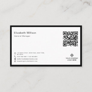 Chic Black & White Frame Business Logo QR Code Business Card