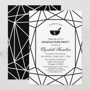Chic Black & White Gem Pharmacy School Grad Party Invitation