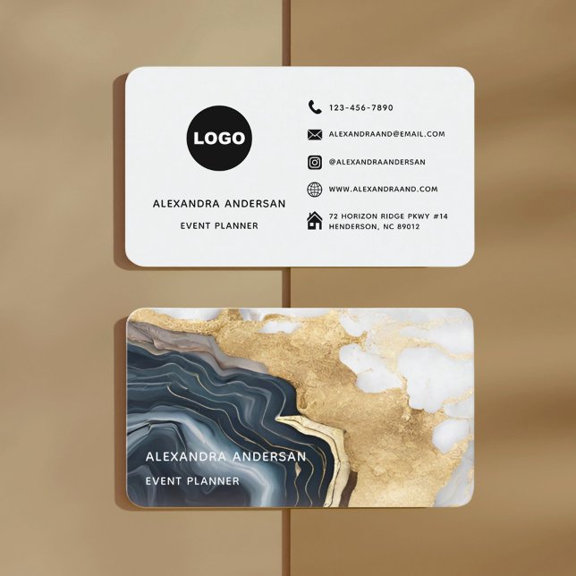 Chic Black White Gold Glitter Marble Agate Social  Business Card (Chic Black White Gold Glitter Marble Agate Social Business Card)