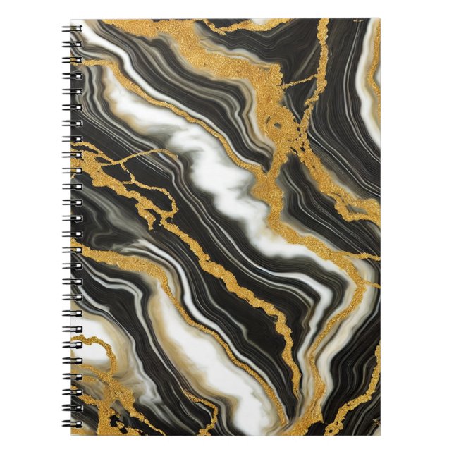  Chic Black White Gold Marble Look Glam  Notebook (Front)
