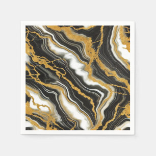  Chic Black White Gold Marble Look Glam Wedding  Napkin