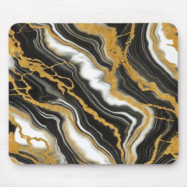  Chic Black White Gold Marble Look Glamour Mouse Mat (Front)