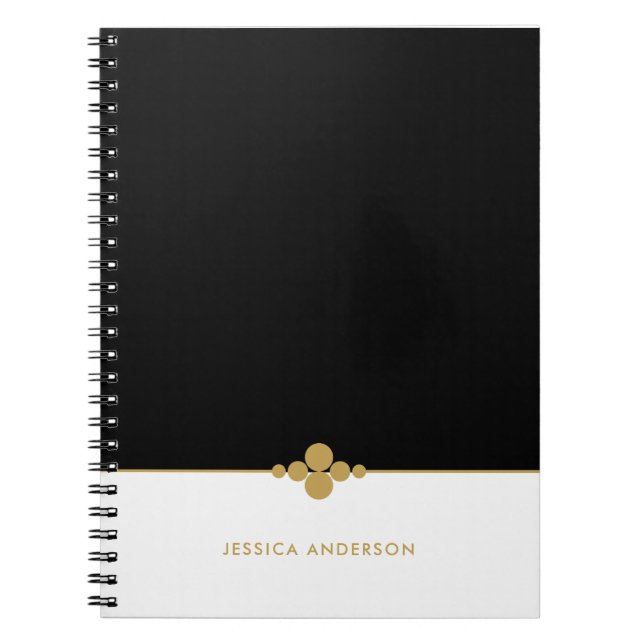 Chic Black White Gold Personalised Notebook (Front)