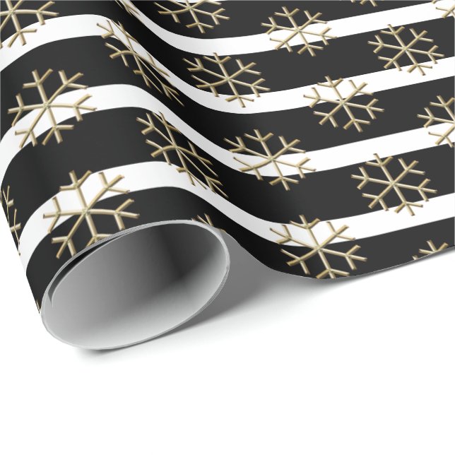 Chic black white gold stripes and snowflakes wrapping paper (Roll Corner)