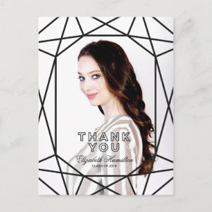 Chic Black & White Graduation Thank You Photo Postcard