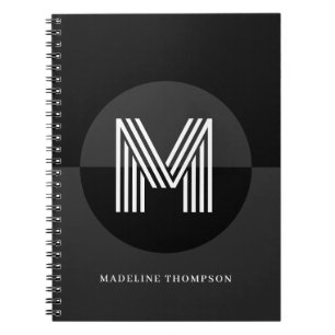 Chic Black White Grey Geometric Modern Monogram Notebook
