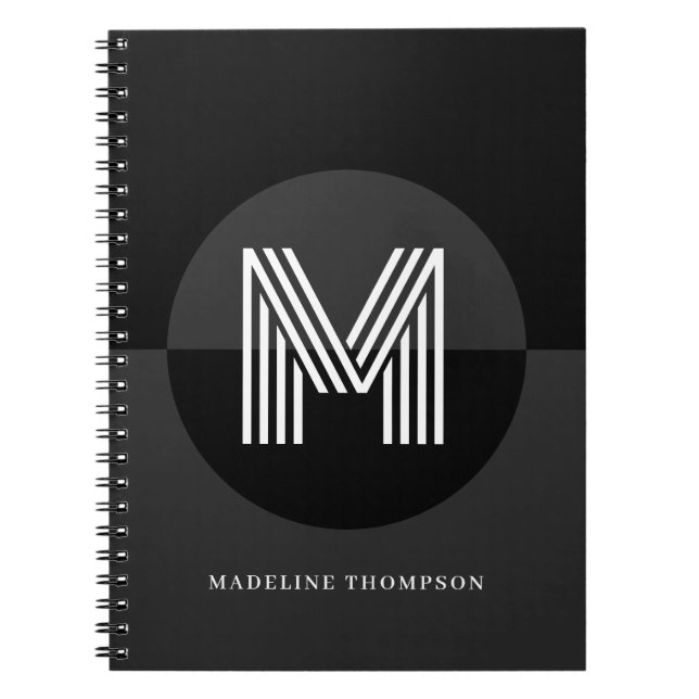Chic Black White Grey Geometric Modern Monogram Notebook (Front)