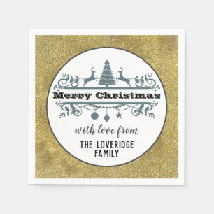 Chic Black White Grey Merry Christmas Gold Glitter Napkin
