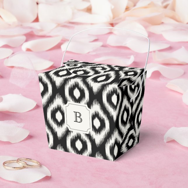 Chic Black & White Ikat Diamond Monogram Party Favour Box (Wedding)