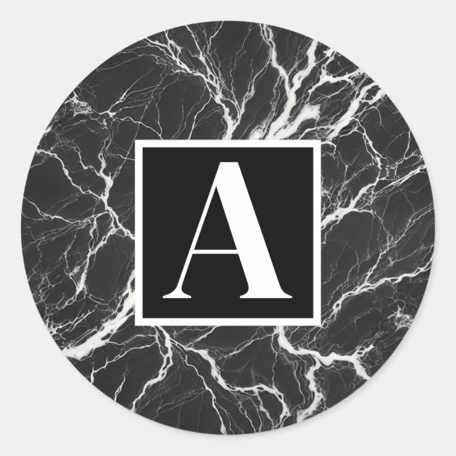 Chic Black & White Marble Look Glamour Classic Round Sticker (Front)