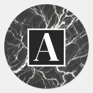 Chic Black & White Marble Look Glamour Classic Round Sticker
