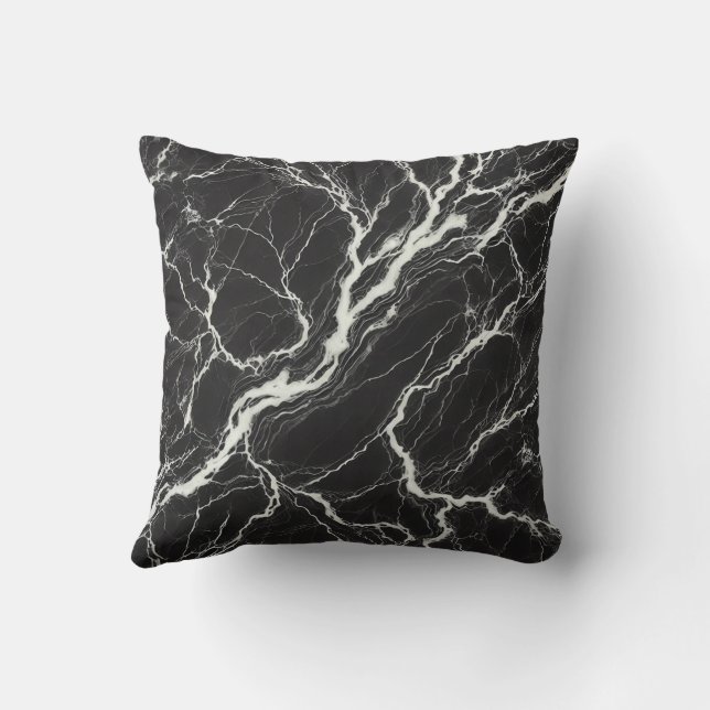 Chic Black & White Marble Look Glamour Cushion (Back)