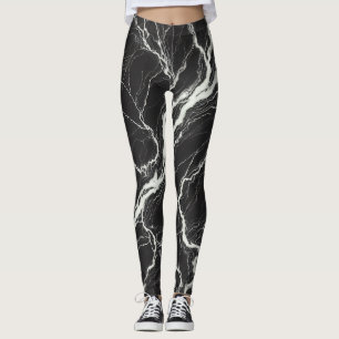 Chic Black & White Marble Look Glamour Leggings