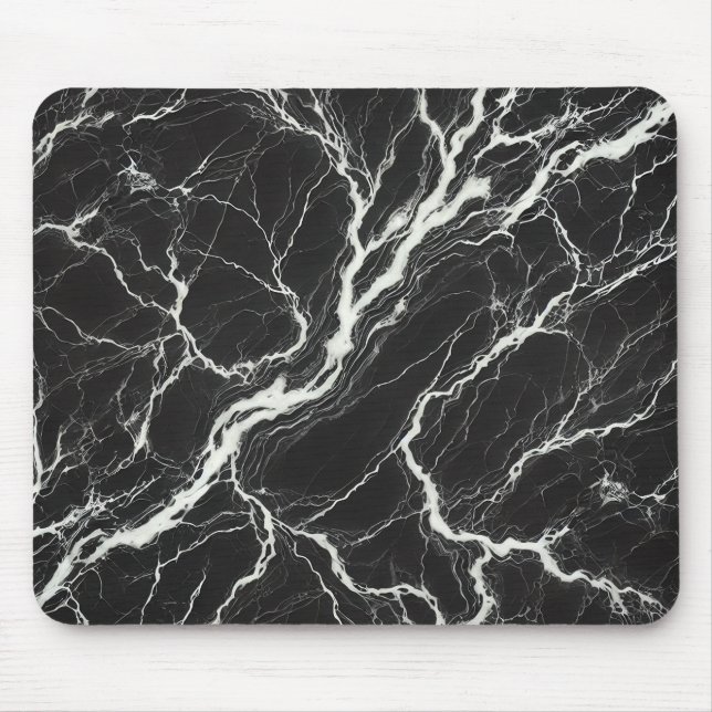 Chic Black & White Marble Look Glamour Mouse Mat (Front)