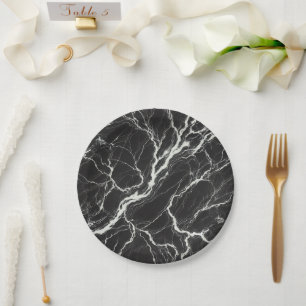 Chic Black & White Marble Look Glamour Paper Plate