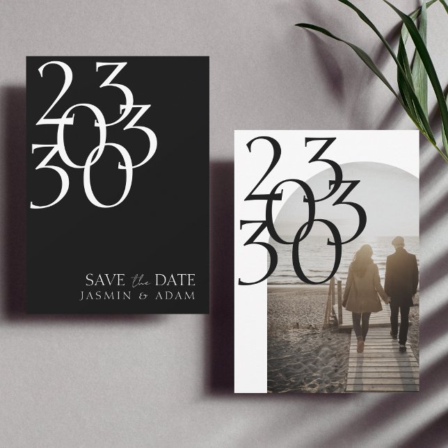 Chic Black White Minimal Photo Wedding Save The Date (Creator Uploaded)