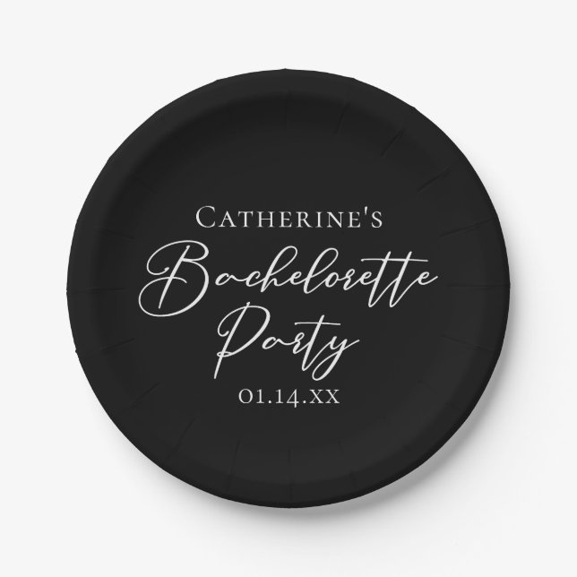 Chic Black White Minimalist Bachelorette Party Paper Plate (Front)