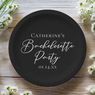 Chic Black White Minimalist Bachelorette Party Paper Plate