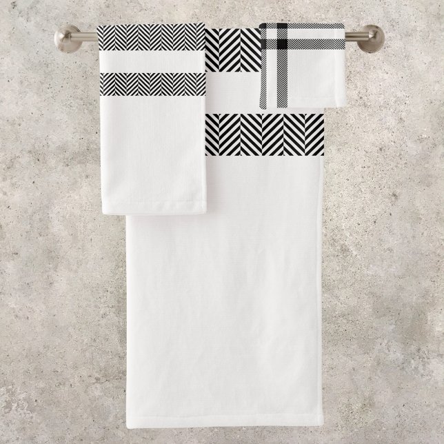 Chic Black & White Modern Pattern Bath Towel Set (Creator Uploaded)
