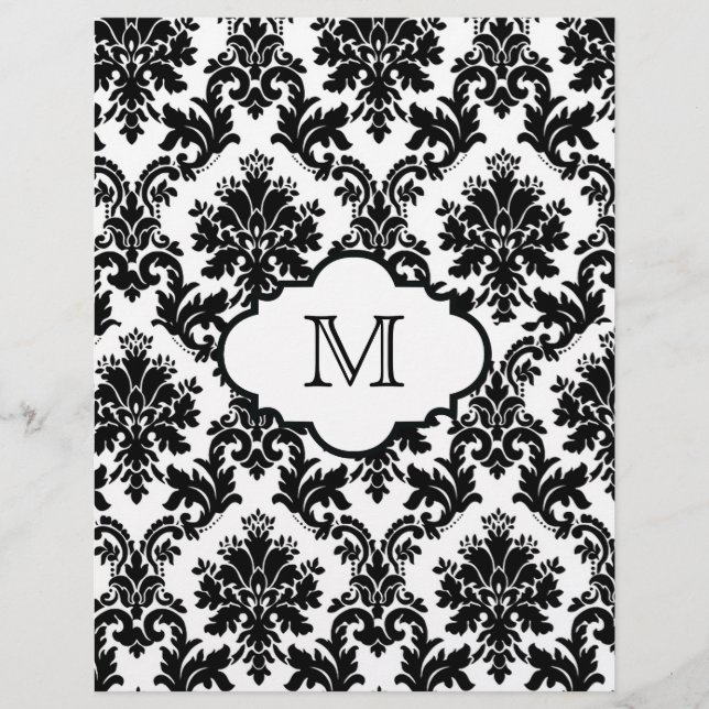 Chic Black White Monogram Damask Scrapbook Paper (Front)