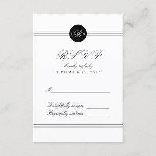 Chic Black White Monogram Response RSVP Card