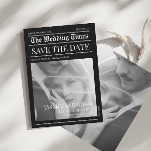 Chic Black White Newspaper Wedding Save The Date