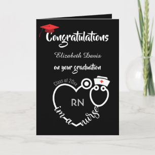 Chic Black White Nurse Graduation Congratulations Card