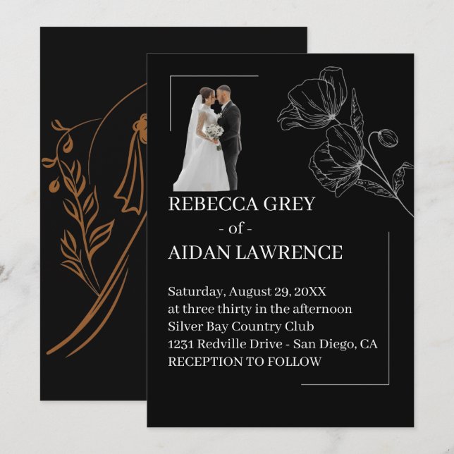 Chic Black White Overlay Wedding Portrait 2026  Invitation (Front/Back)