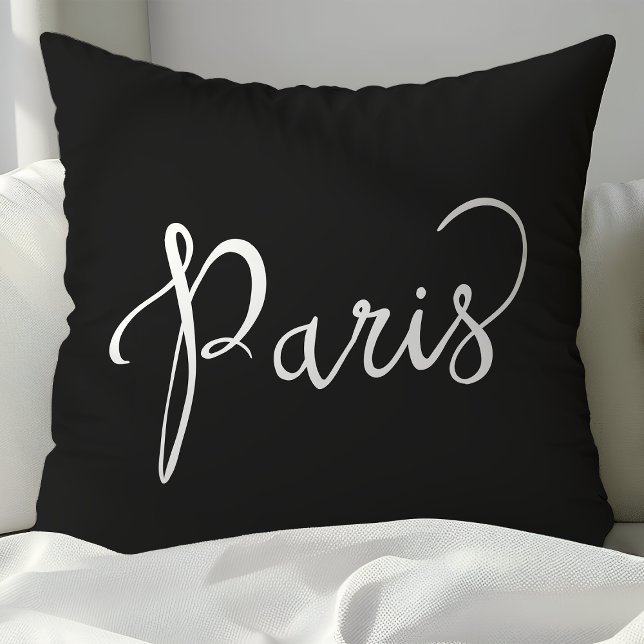 Chic Black & White Paris Typography Cushion (Creator Uploaded)