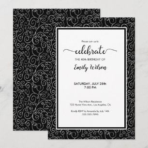 Chic Black White Pattern 40th Birthday Invitation