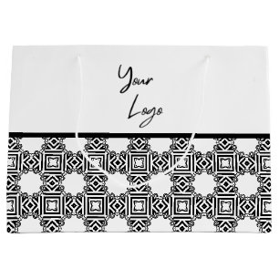Chic Black White Pattern Custom Business Logo Large Gift Bag