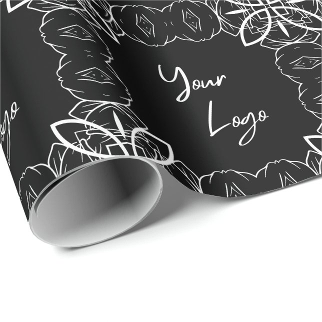 Chic Black White Pattern Custom Business Logo  Wrapping Paper (Roll Corner)