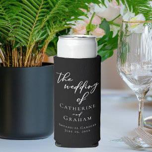 Chic Black White Personalised Wedding Favour Seltzer Can Cooler