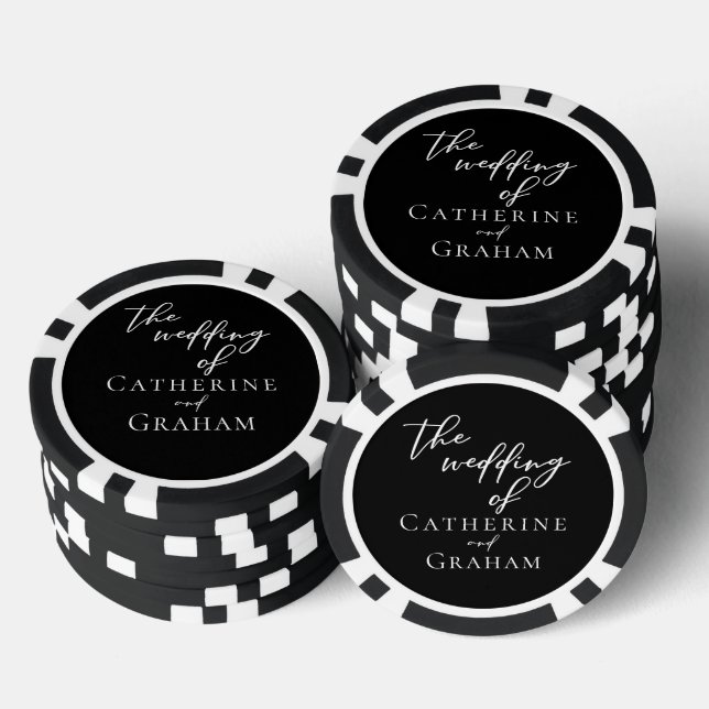 Chic Black White Personalised Wedding Poker Chips (Stack)