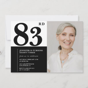 Chic Black White Photo 83rd Birthday Invitation